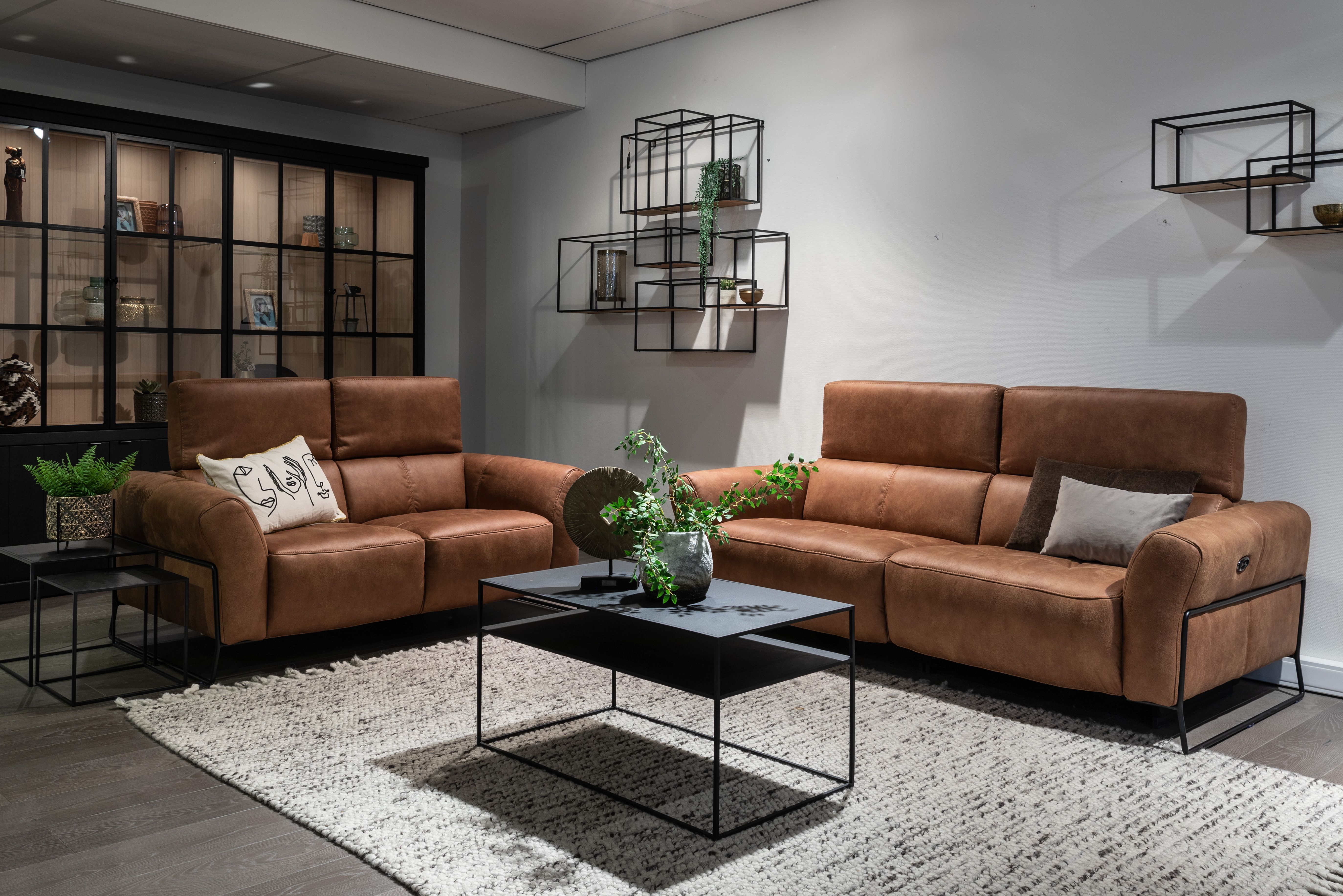 2,5 zit met elektr. relaxen B-0327 - Cognac bruin