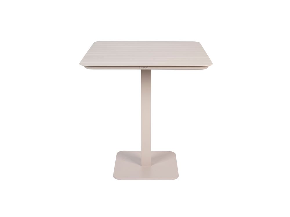 VONDEL vierkante tuintafel in clay aluminium, met een geribbeld blad en centrale poot.