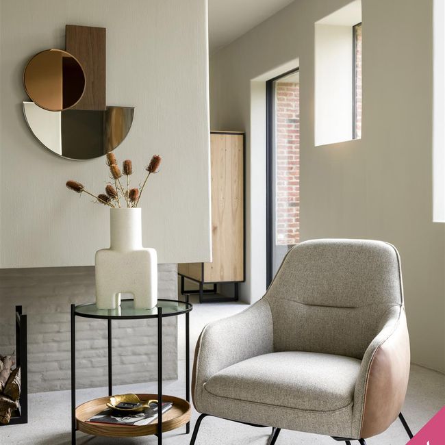 Fauteuil OVIEDO met lage rug - Cognac/lichtgrijs