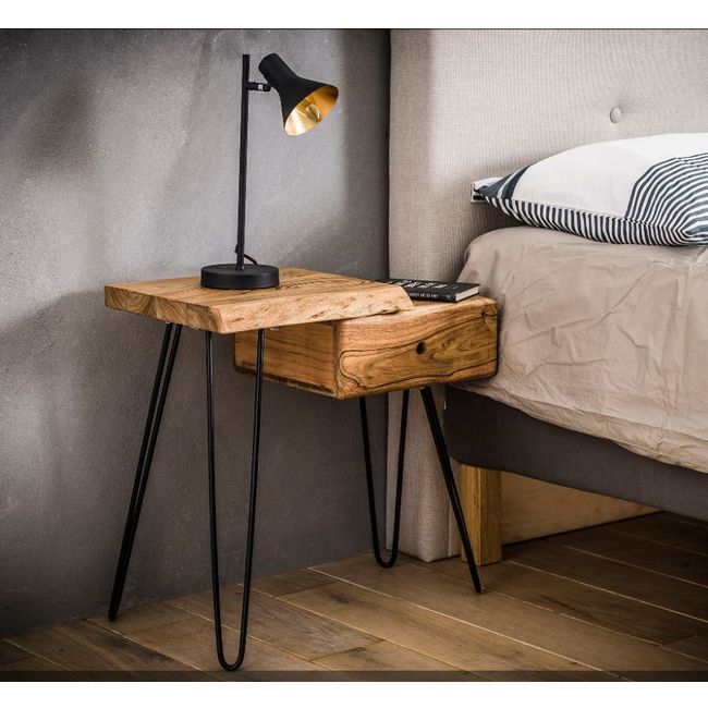 Nachtkastje LIVE EDGE - Naturel acaciahout