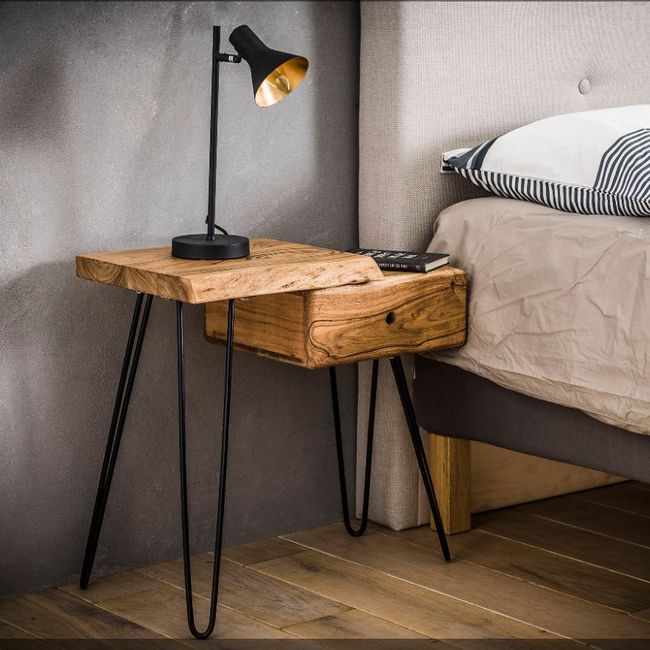 Nachtkastje LIVE EDGE - Naturel acaciahout