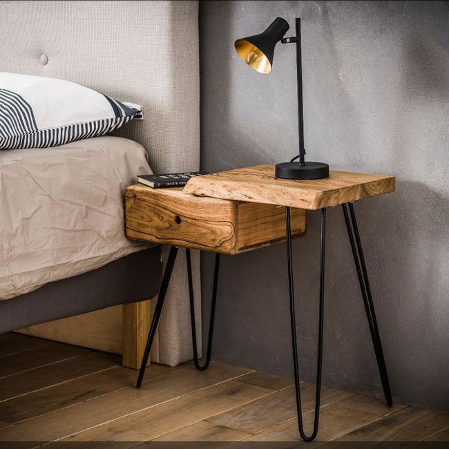 Nachtkastje LIVE EDGE - Naturel acaciahout