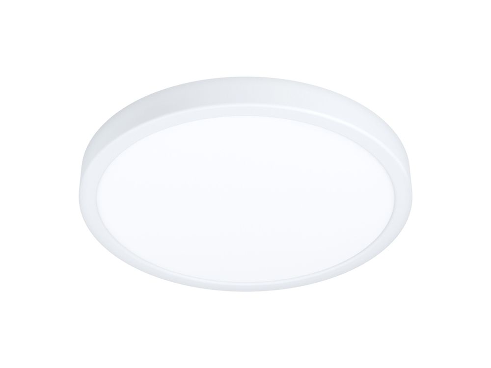 Plafondlamp FUEVA 5 van wit kunststof met een diffuse, ronde lichtplaat.