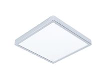 Vierkante, chroomkleurige plafondlamp met wit lichtvlak.