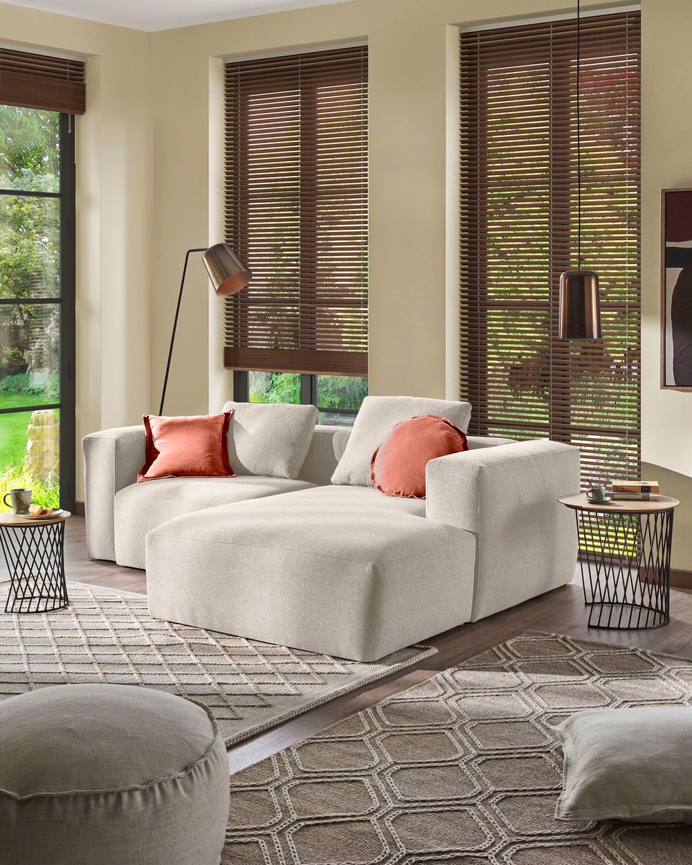 2-zit met chaise longue rechts BLOK - Beige KAV S574GR39