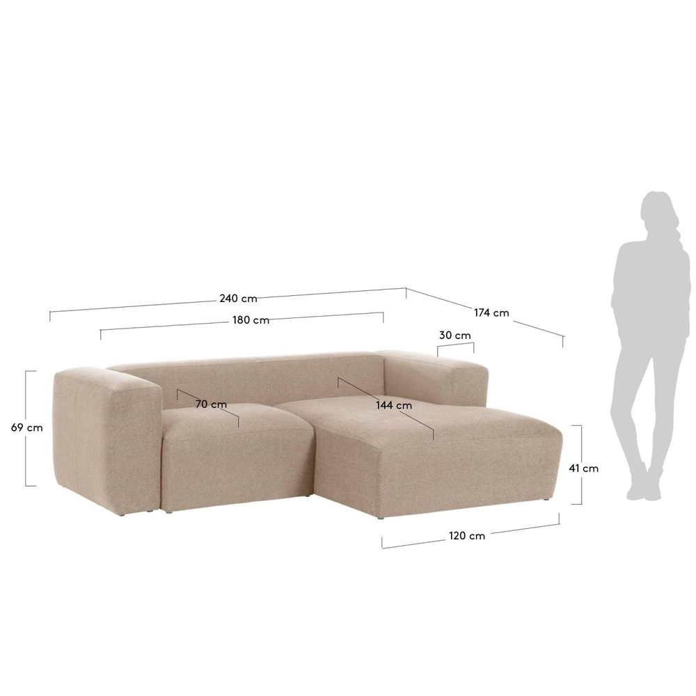 2-zit met chaise longue rechts BLOK - Beige KAV S574GR39