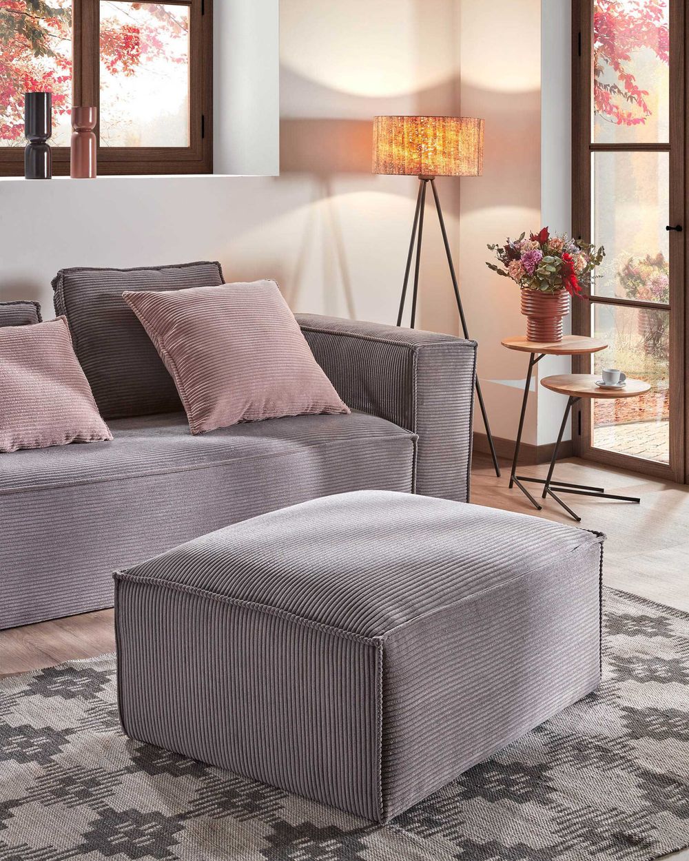 Poef BLOK - Grijs corduroy KAV S576LN15