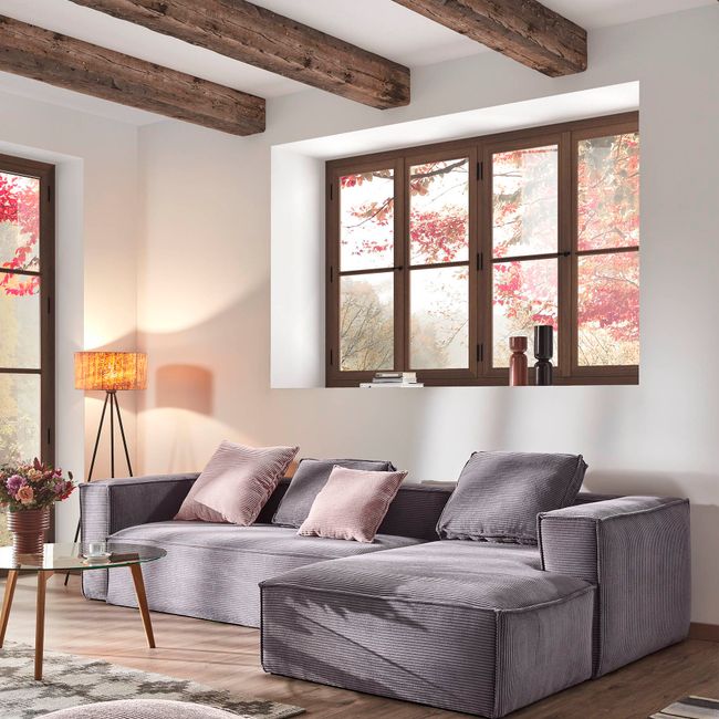 4-zit met chaise longue rechts BLOK - Grijs