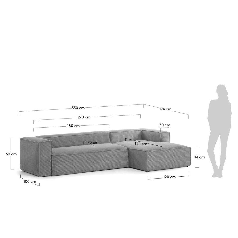 4-zit met chaise longue rechts BLOK - Grijs KAV S573LN15