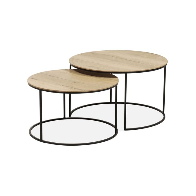 Set van 2 salontafels WINDSOR - Naturel/metaal