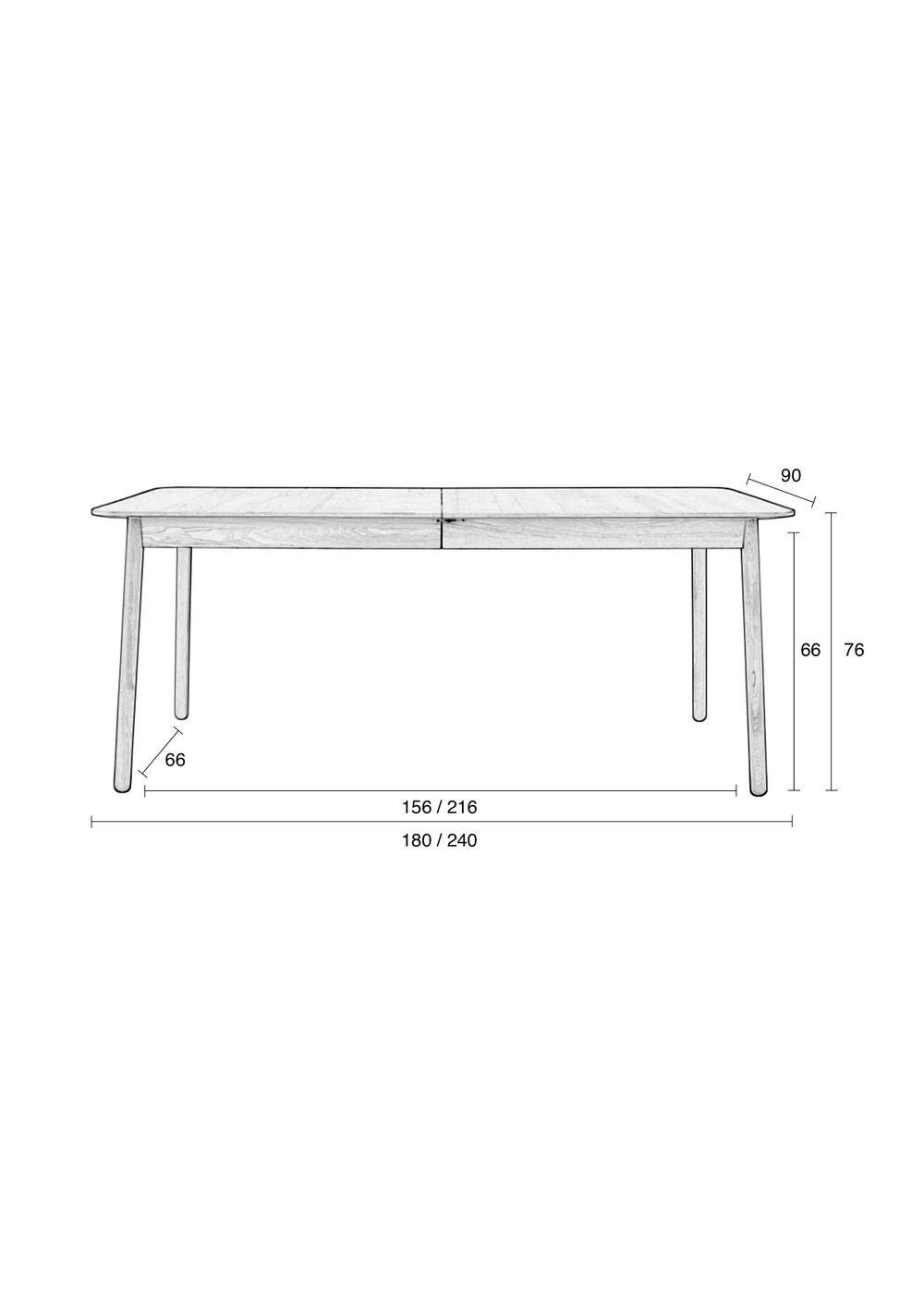 Uitschuifbare tafel GLIMPS - Natural ZVR 2100127