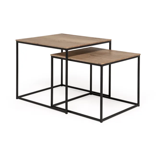 Set van 2 salontafels SIMON - Natuur/zwart metaal