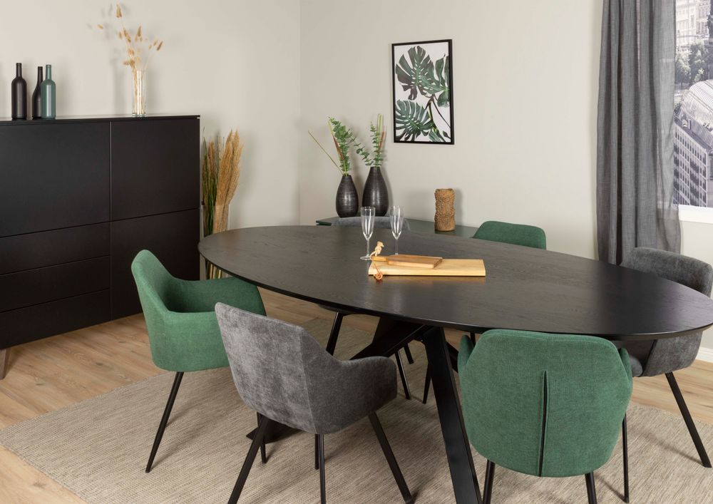 Ovale tafel COX - Zwart hout/metaal TRS CO1224