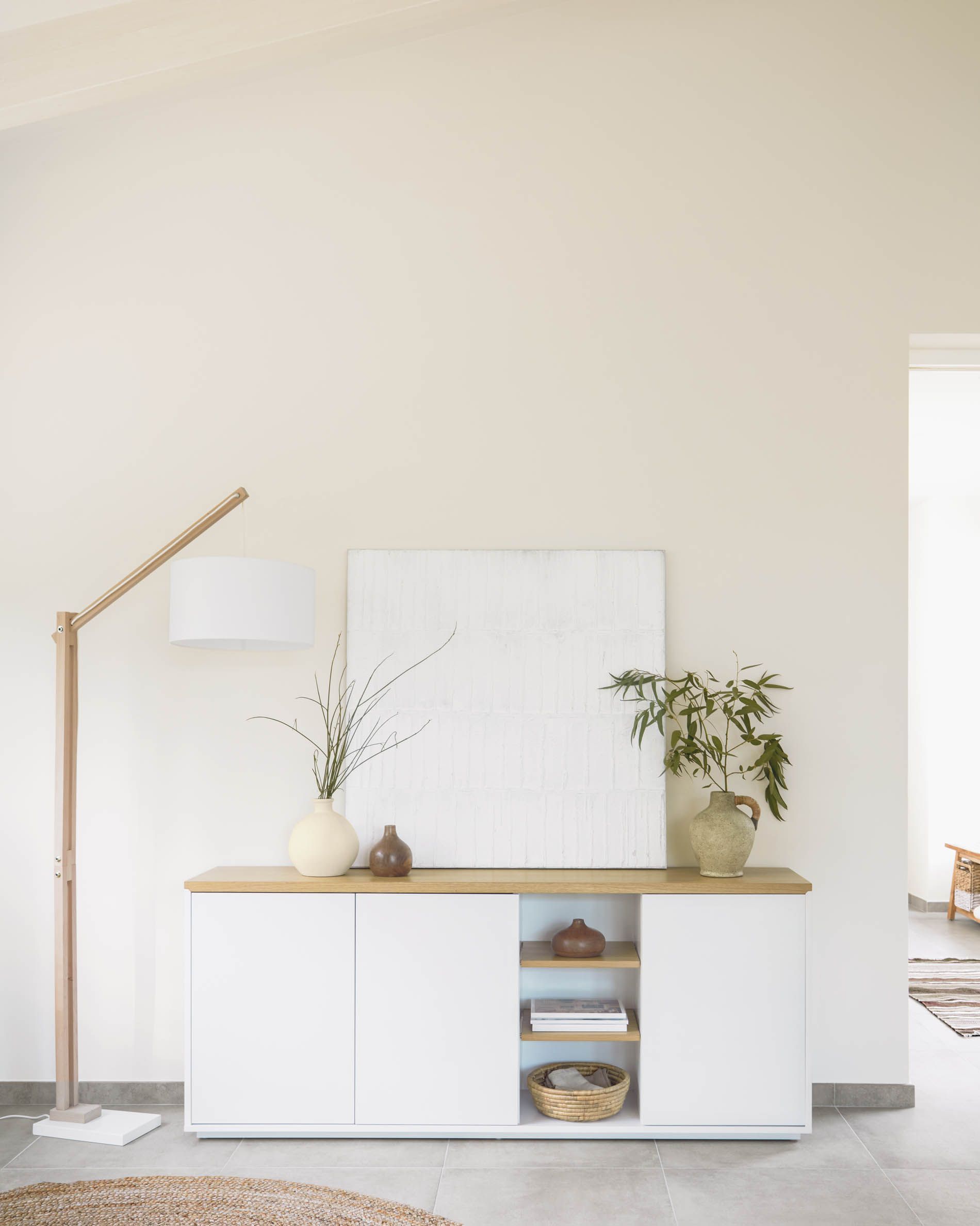 Dressoir ABILEN - Wit/eik fineer