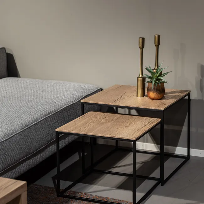 Set van 2 salontafels SIMON - Natuur/zwart metaal