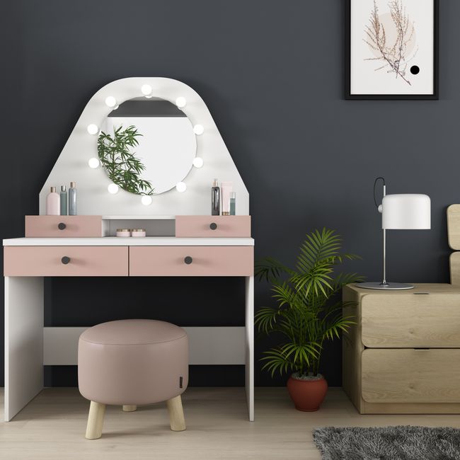 Make-up tafel VANITY STAR - Wit/roze