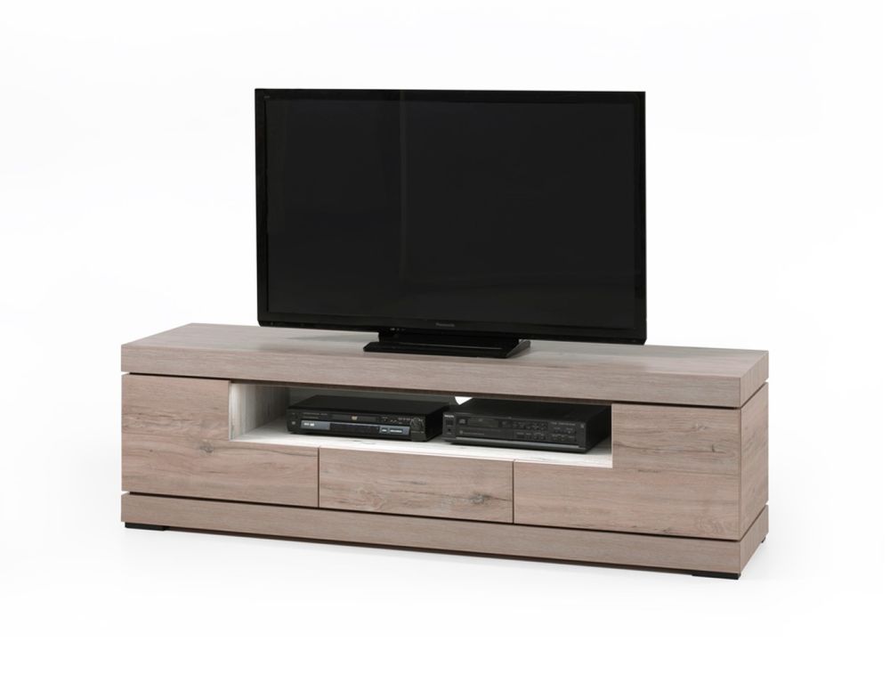 Tv-meubel ETNA groot van lichtgrijs Millenium Oak hout met drie laden.