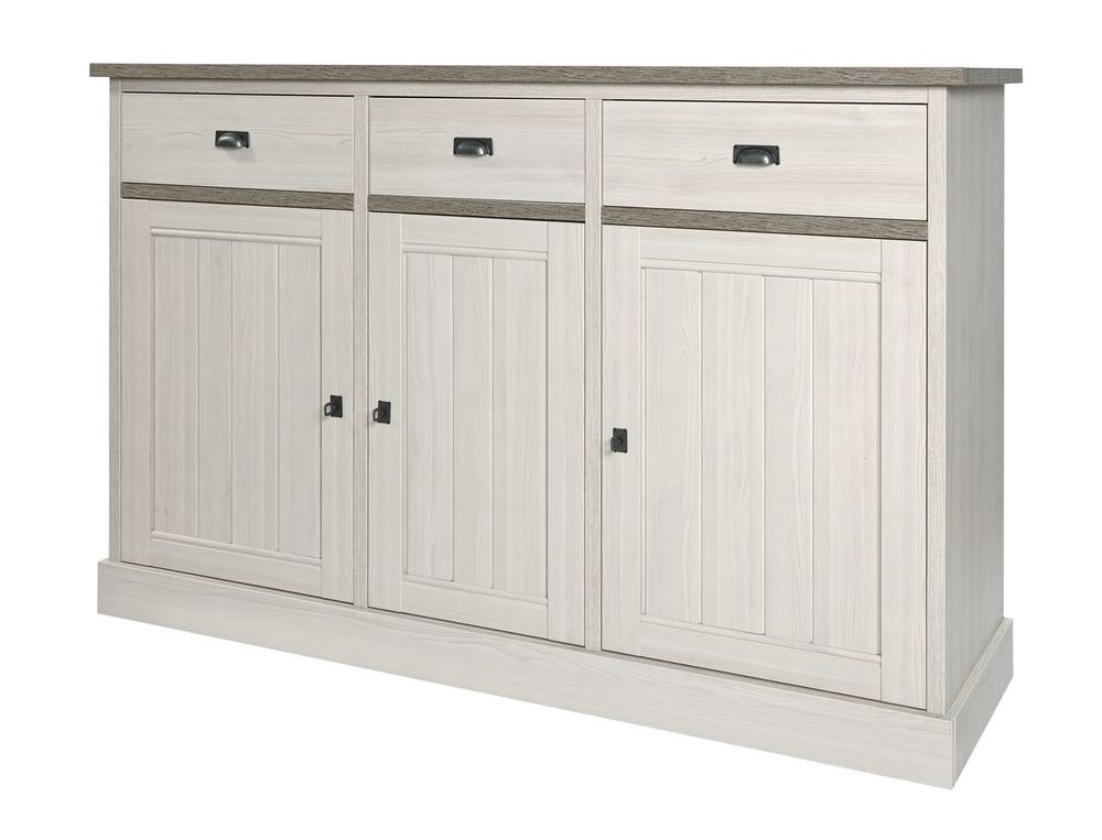 Houten highboard YORK in lariks en crystal oak beige met laden en deurtjes.