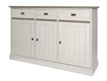 Houten highboard YORK in lariks en crystal oak beige met laden en deurtjes.