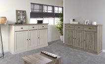 Highboard YORK van lariks en crystal oak met een beige afwerking.