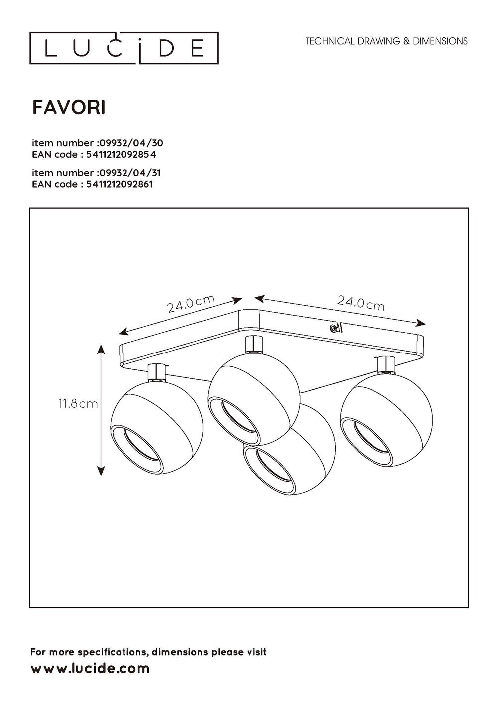 Spot FAVORI 4x - Zwart LCD099320430