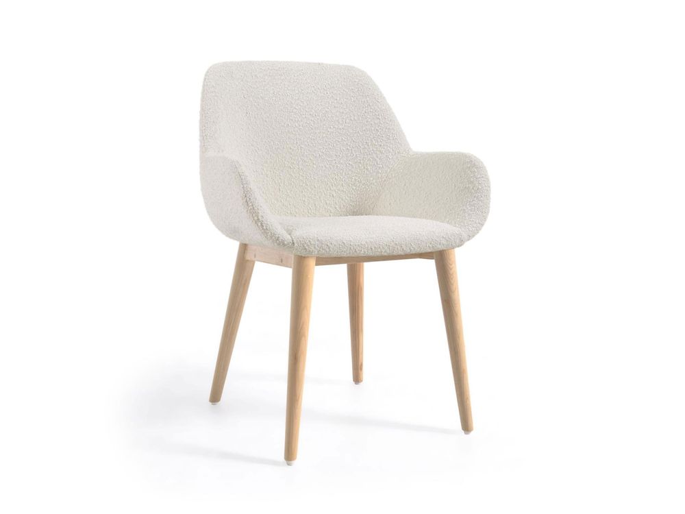 Armstoel KONNA - Wit bouclé / hout KAV CC5212J33