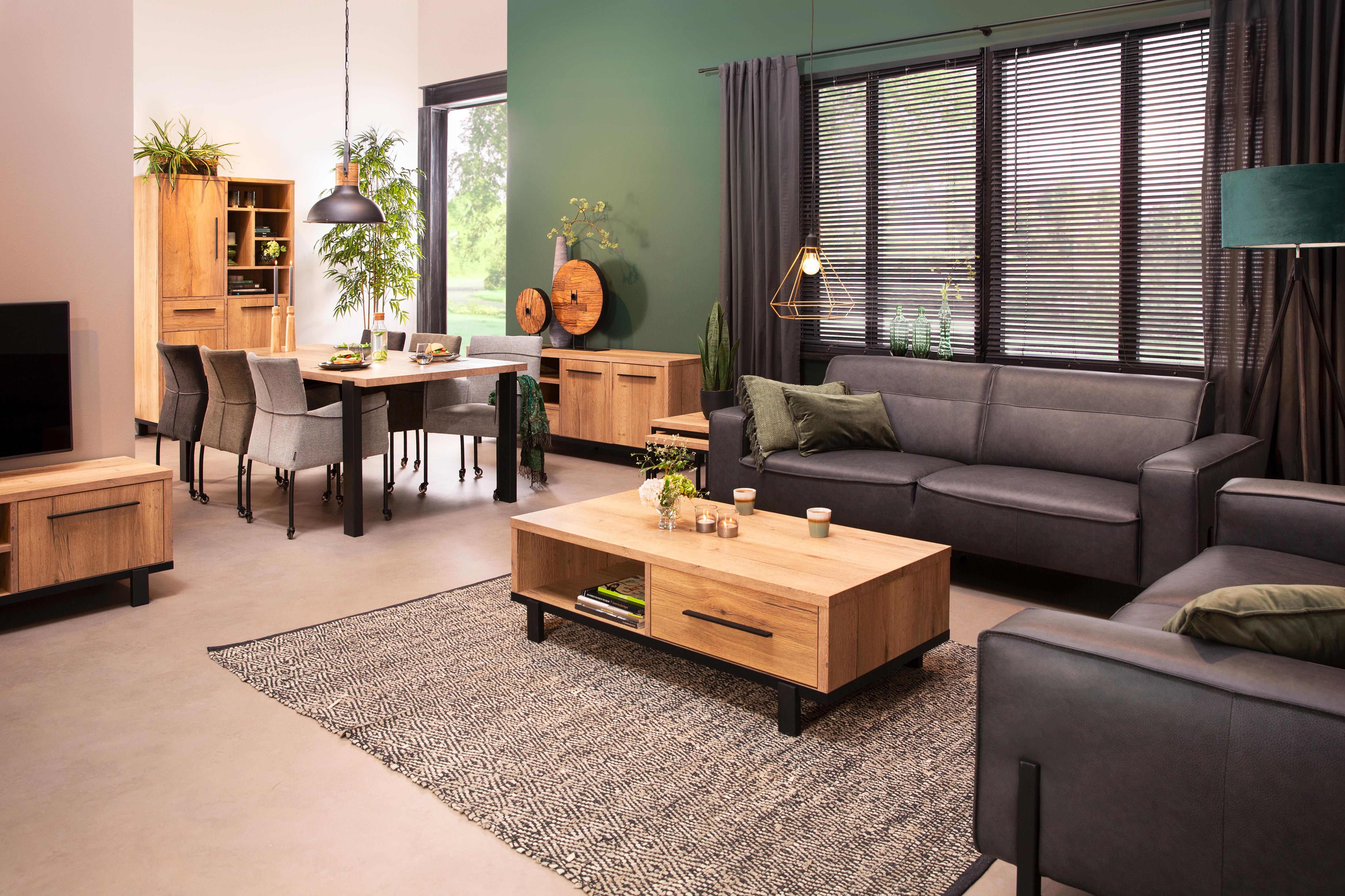 Eetkamer WOODY - Natuur/zwart metaal