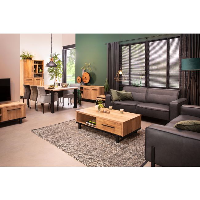 Eetkamer WOODY - Natuur/zwart metaal