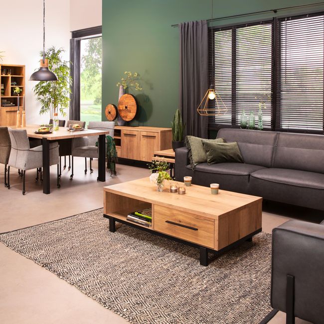 Eetkamer WOODY - Natuur/zwart metaal