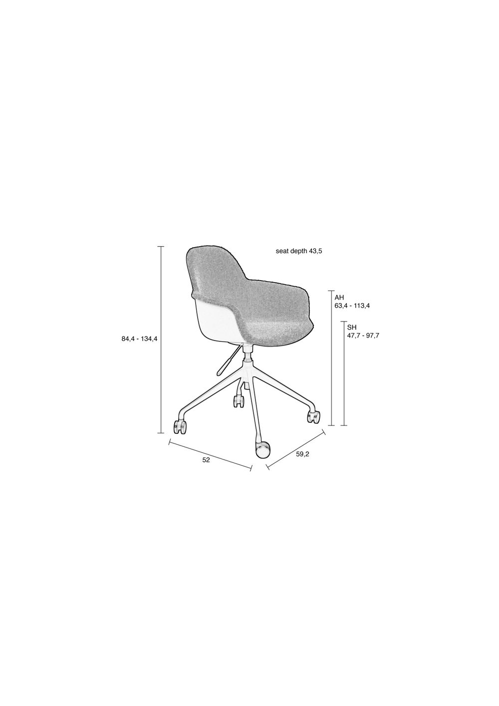 Bureaustoel ALBERT - Wit bouclé ZVR 1300018