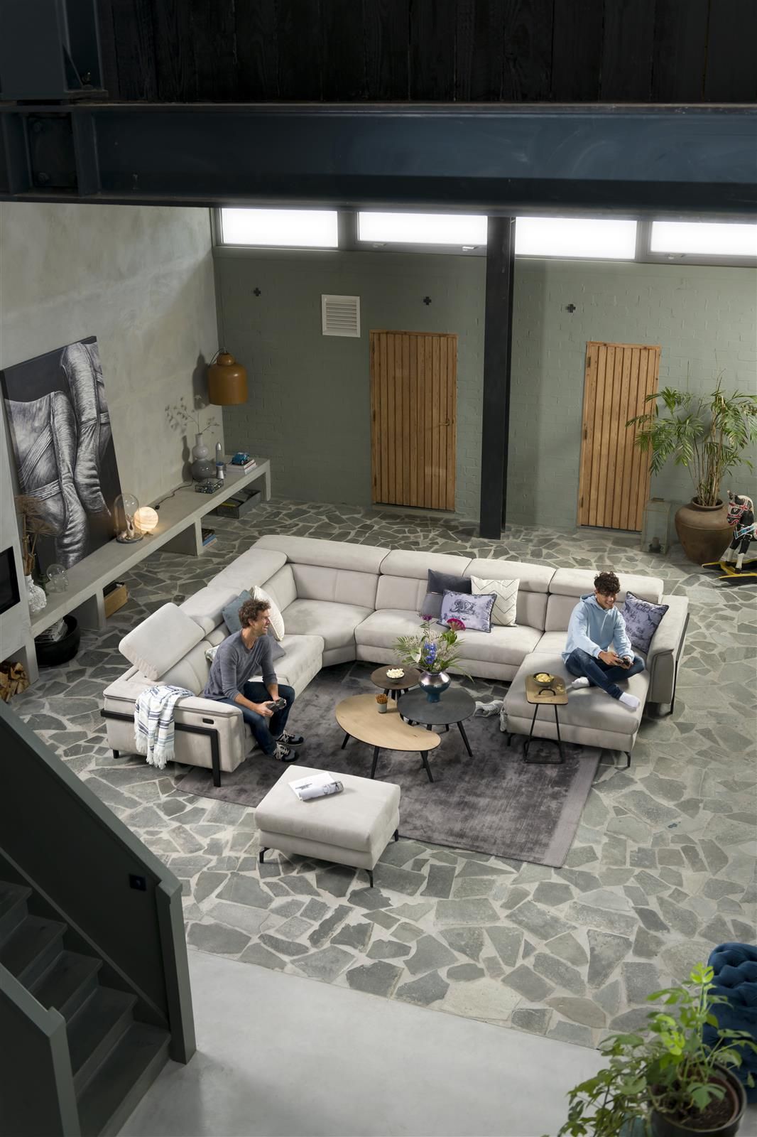 Hoekzetel met voetbank TYCAN - Nubucco charcoal