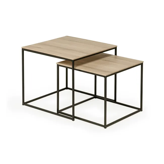 Set van 2 salontafels SIMON - Fresh oak/zwart meta