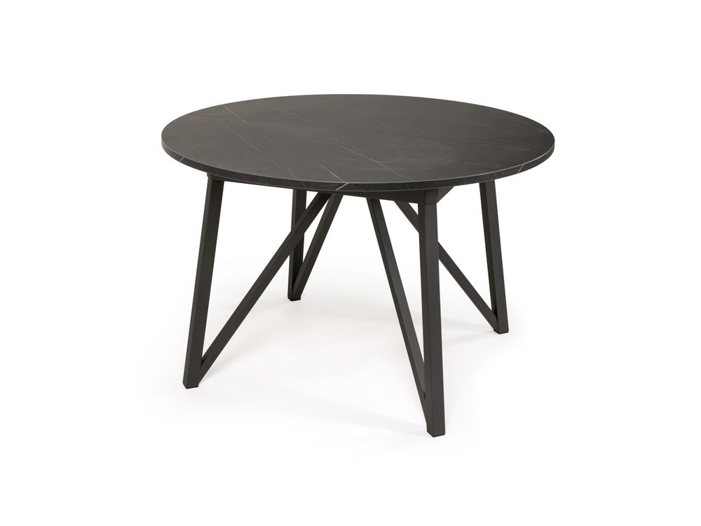 Uitschuifbare eetkamertafel WACKO rond met zwart marmerlook blad en antraziet onderstel.