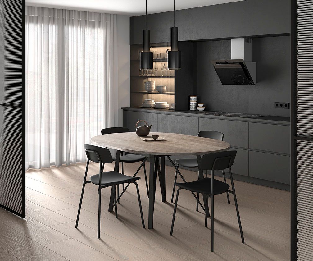 Uitschuifbare ronde tafel WACKO - Marmerlook/antra