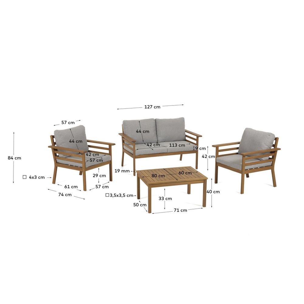Houten loungeset VILMA - Massief acaciahout KAV LH0371M46