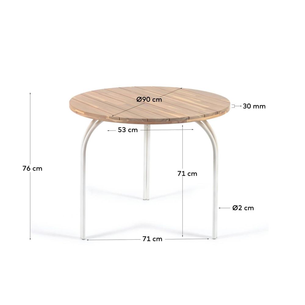 Ronde tuintafel CAILIN - Massief acacia/wit KAV CC6051M46