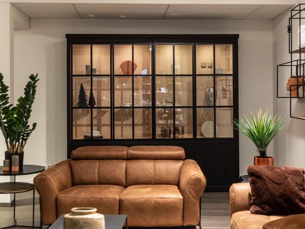 Vitrine BRIGHTON incl. led - Black matte/naturel FDF BR VIT4DLEDZW