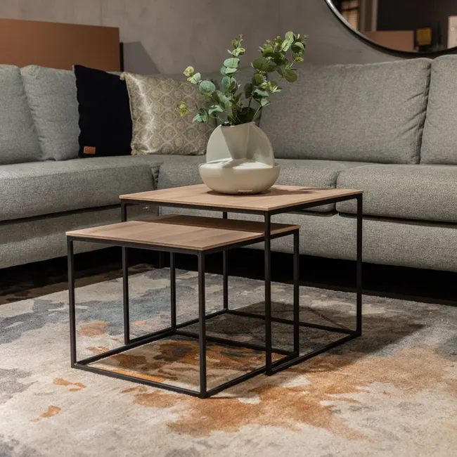 Set van 2 salontafels SIMON - Fresh oak/zwart meta