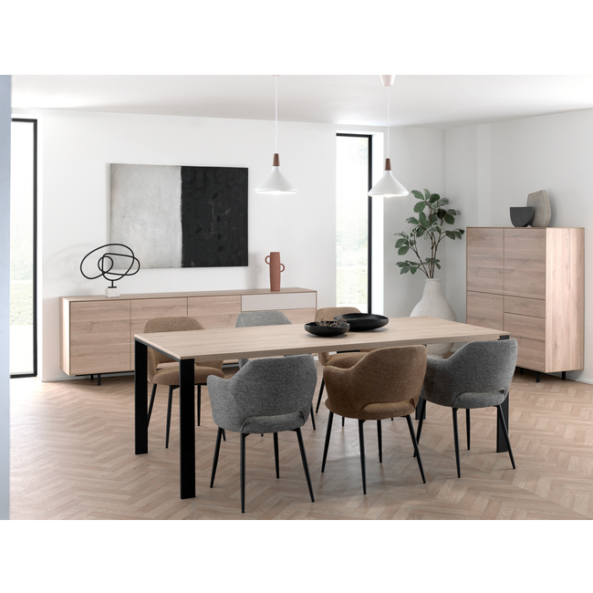 Eetkamertafel FAMOUS - Fresh oak/zwart metaal