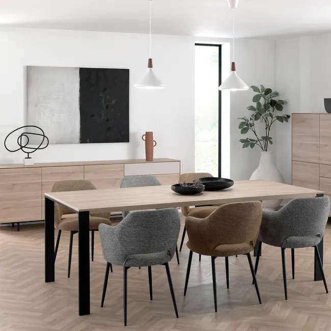 Eetkamertafel FAMOUS - Fresh oak/zwart metaal