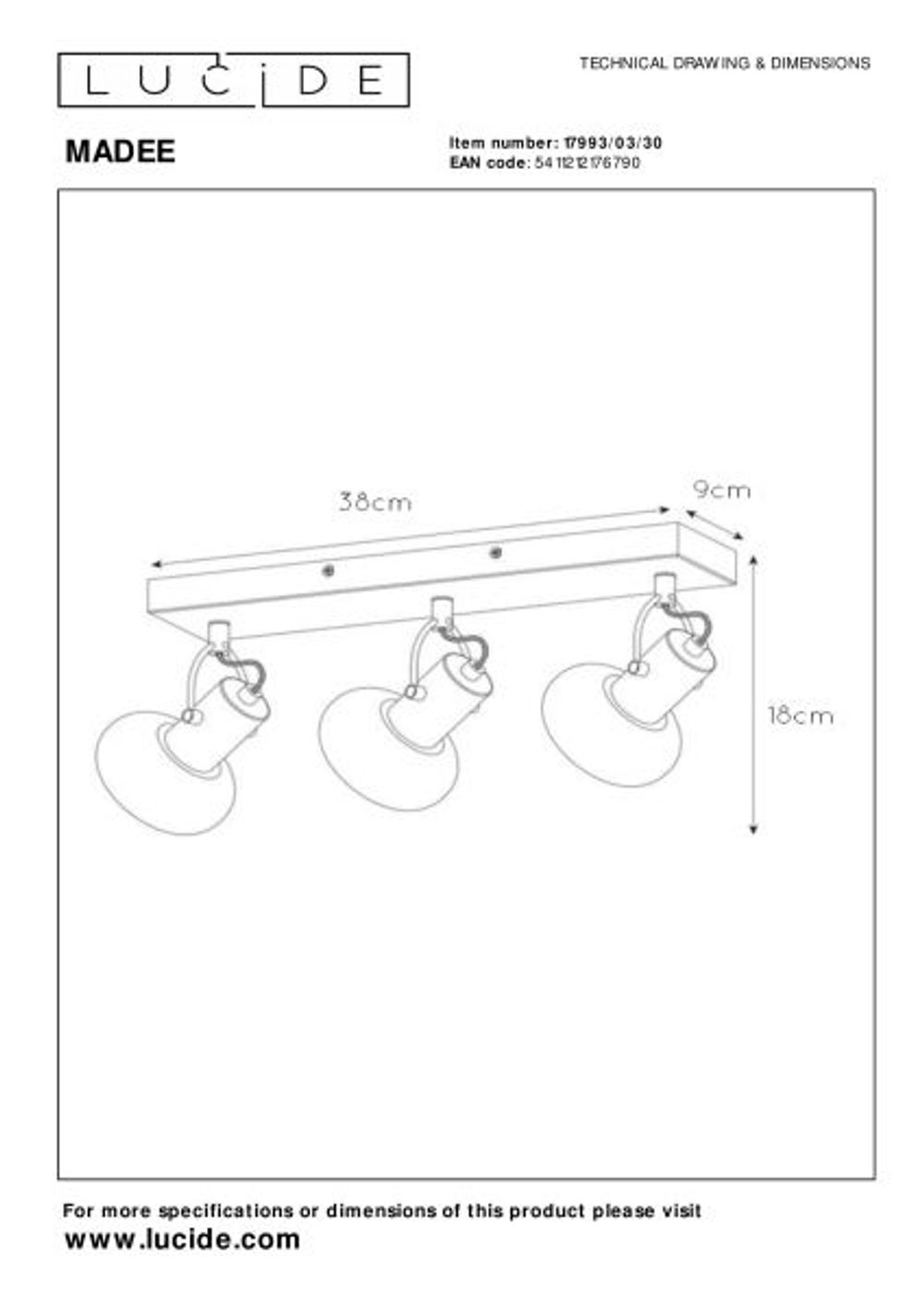 Plafondspot MADEE - zwart LCD179930330