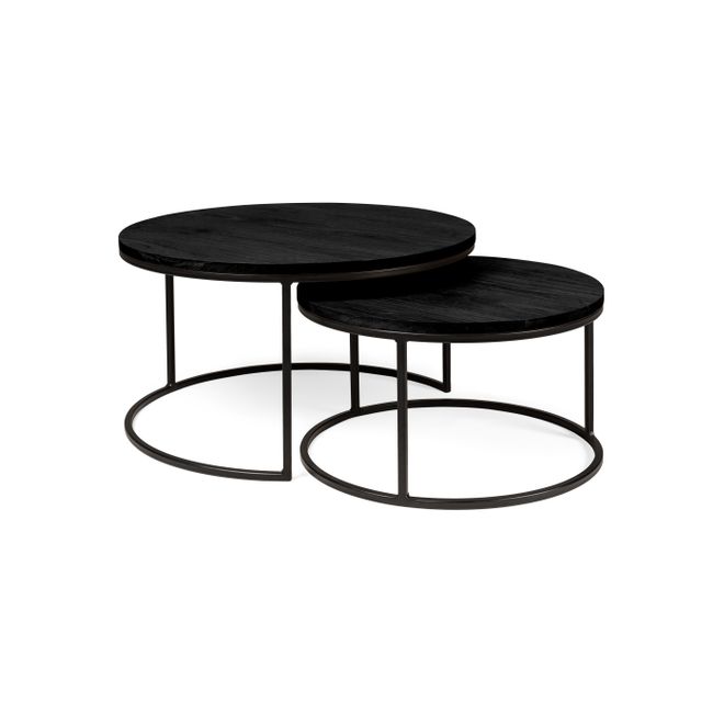 Set van 2 ronde salontafels GLASGOW - Smoked Oak