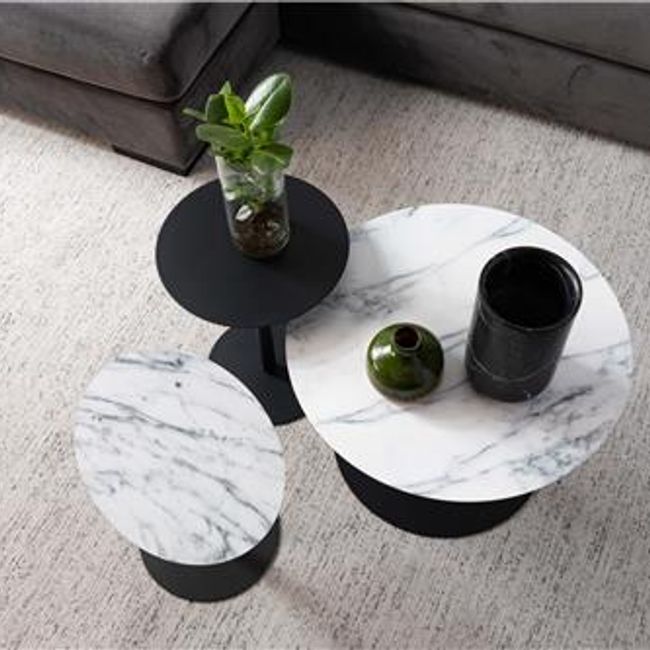 Bijzettafel SNOW - Wit marmer rond