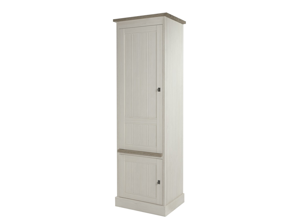 Smal YORK wandkast van lariks- en beigekleurig Crystal Oak hout met twee deuren en donkere knoppen.