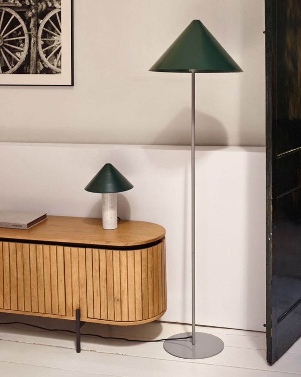 Tafellamp VALENTINE in wit marmer/groen, met bijpassende vloerlamp.