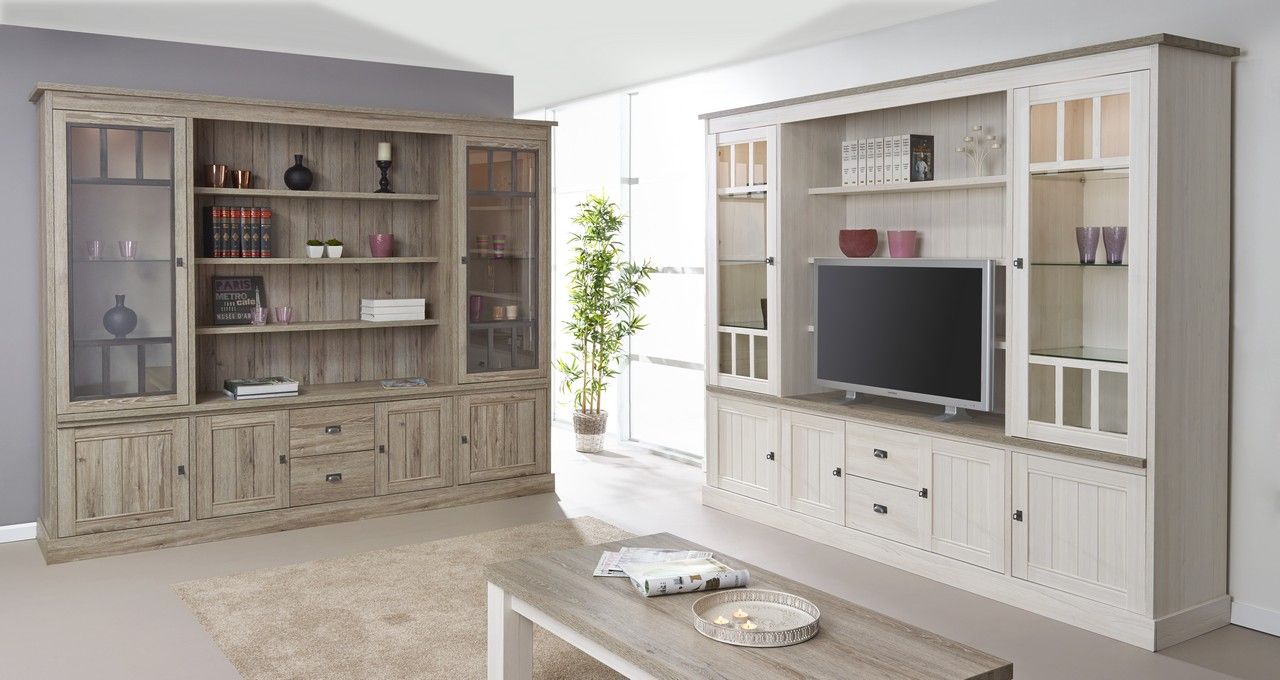 Vitrinekast YORK - Lariks & crystal oak beige
