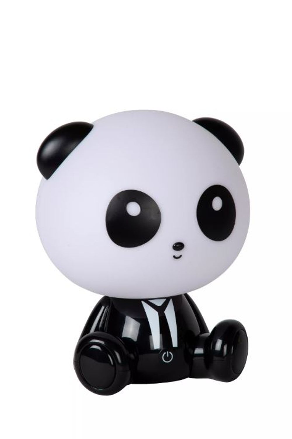 Zwart-witte tafellamp in de vorm van een panda, gemaakt van kunststof.