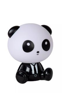 Zwart-witte tafellamp in de vorm van een panda, gemaakt van kunststof.