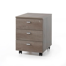Ladenblok met 3 laden op wielen, hout met bruingrijze eikenhout look, met slot.