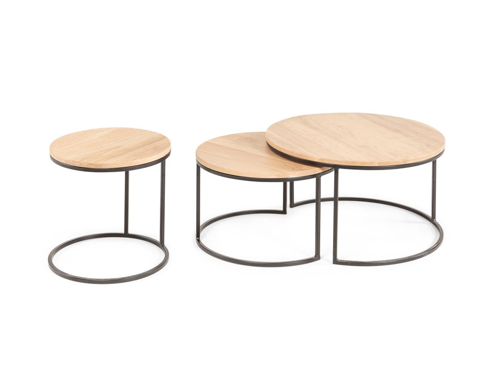 Set van 3 ronde salontafels GLASGOW - Smoked Oak FDF-18-000016